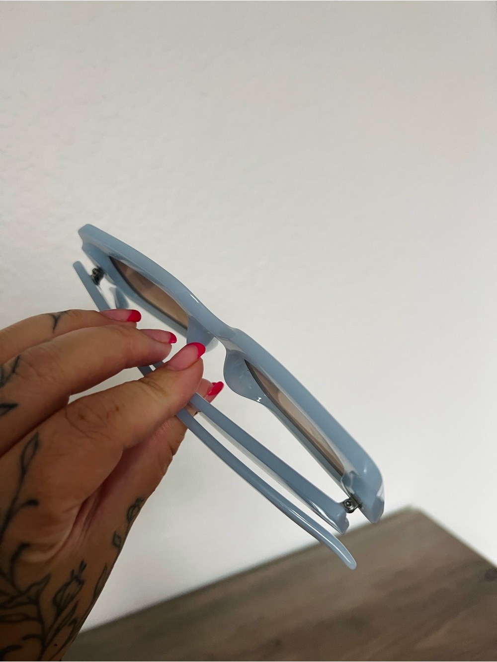 Chunky Rectangular Sky Blue Sunglasses - Picture 3 of 5